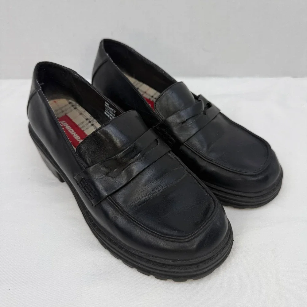 Unionbay Penney-U Black Chunky Lug Sole Penny Loafers Y2K 90s Style Womens 6M